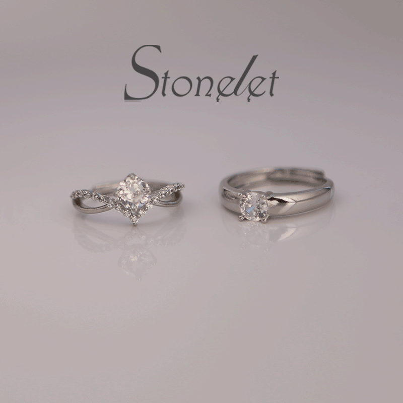 Stonelet Moissanite Couple Rings Adjustable Faux Diamond Wedding Engagement Ceremony Photo Prop Gift Accessory