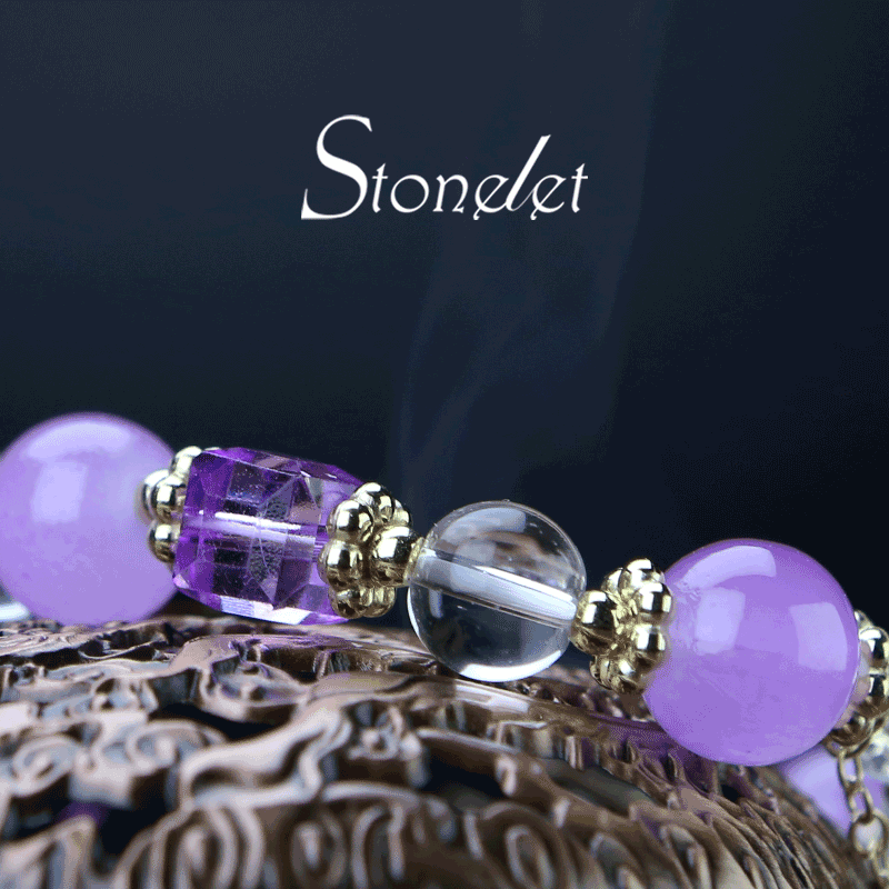Stonelet Violet Glass Beaded Bracelet Elegant Petite Design Ethereal Style Unique Gift for Her Empowering Confidence Energy-6009