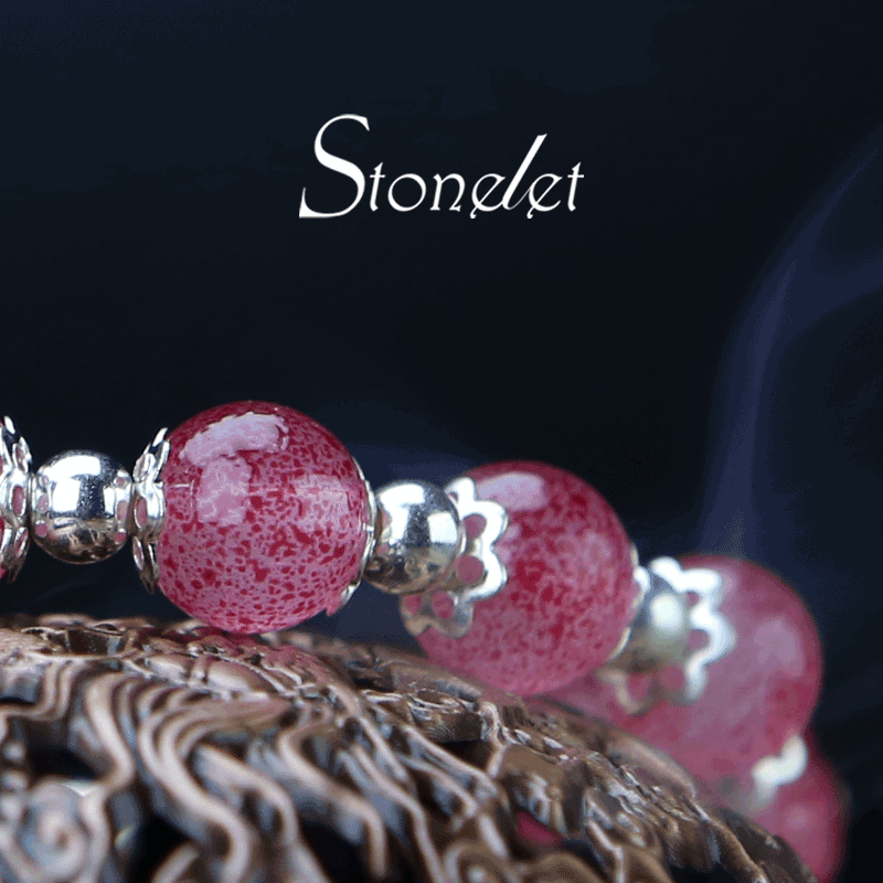 Stonelet Pink and White Lucky Charm Glass Bracelet Forest-Inspired Sweet Aesthetic Unique Gift for Students and Friends-6014