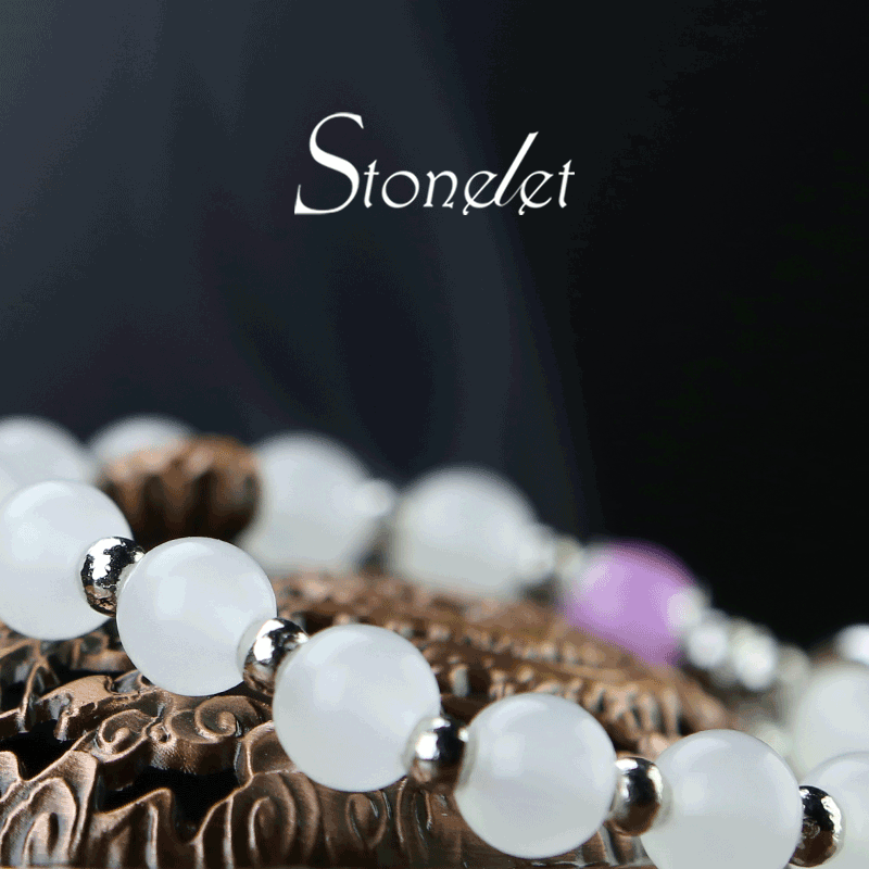 Stonelet Purple White Cat’s Eye Bracelet Jade-Inspired Elegant Unique Design Delicate Friendship Jewelry Lucky Beaded Bracelet for Students Gift for Best Friends-6033