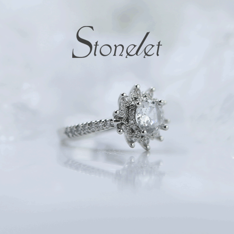 Stonelet Floral Simulated Diamond Ring 0.8ct Adjustable Fairytale Sparkling Romantic Elegant Wedding Ceremony Prop