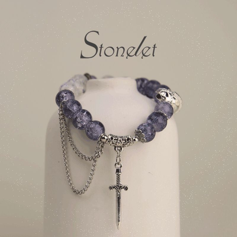 Stonelet Mushan Purple Vintage Fairy Bracelet Unique Ethereal Design Glass Beads Blue-Purple Courage Energy Stone Gift for Friends-6010