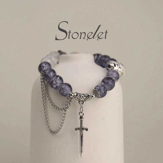 Stonelet Mushan Purple Vintage Fairy Bracelet Unique Ethereal Design Glass Beads Blue-Purple Courage Energy Stone Gift for Friends-6010