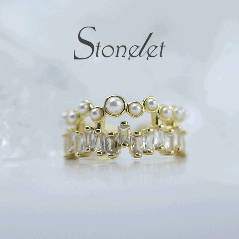 Stonelet Zircon Pearl Double Layer Ring French Gentle Adjustable Elegant Unique Chic 2025 Party Street Date Gift Accessory
