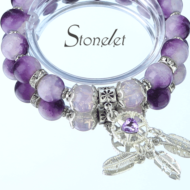 Stonelet Dreamcatcher Beaded Bracelet Feather Blooming Glass Beads Romantic Spirit Inspired Unique Gift for Girlfriend or Friend-6002