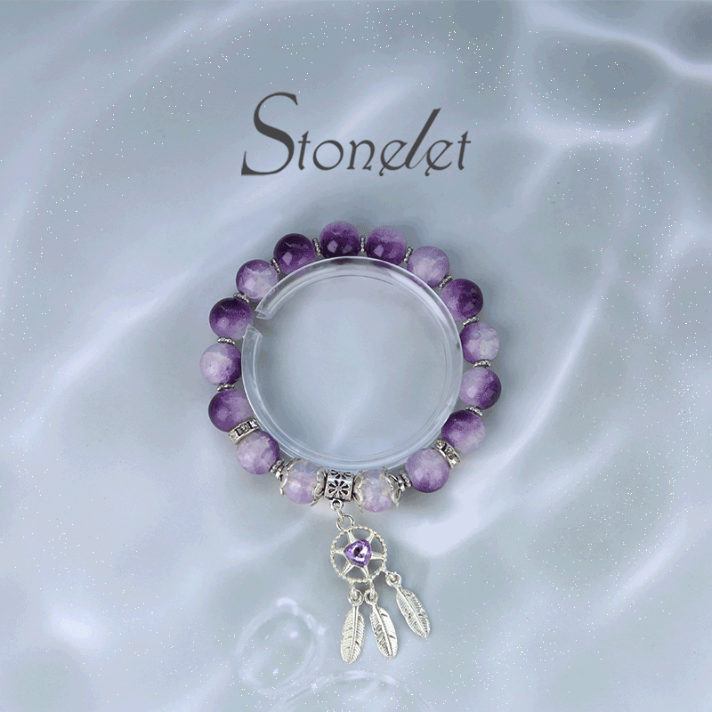Stonelet Dreamcatcher Beaded Bracelet Feather Blooming Glass Beads Romantic Spirit Inspired Unique Gift for Girlfriend or Friend-6002