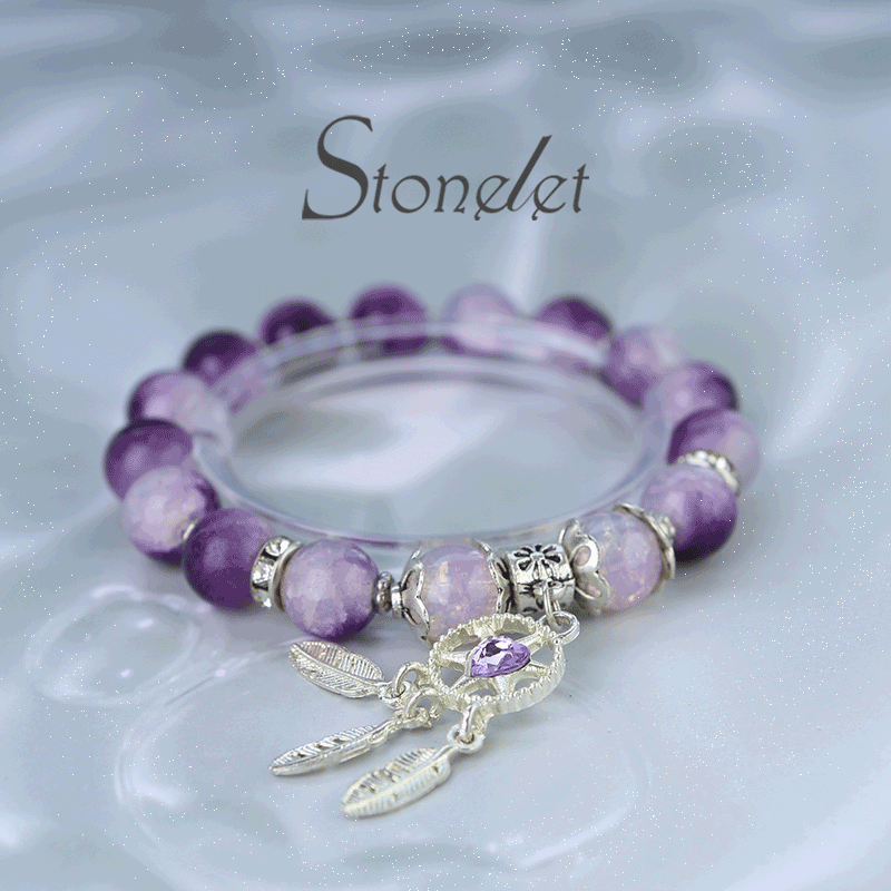 Stonelet Dreamcatcher Beaded Bracelet Feather Blooming Glass Beads Romantic Spirit Inspired Unique Gift for Girlfriend or Friend-6002