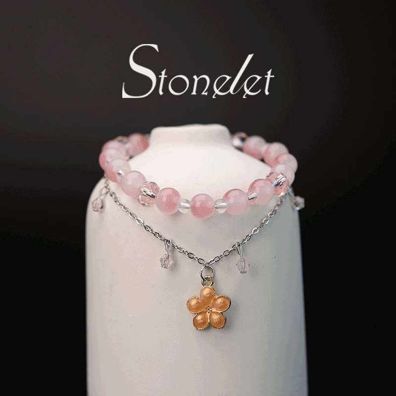 Stonelet Spring Letter Peach Blossom Tassel Bracelet 2025 Handmade Sakura Jewelry Unique Romantic Style Delicate Gift for Friends-6029