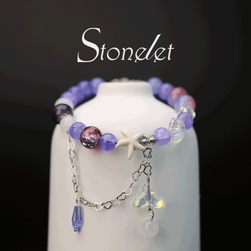 Stonetet Ocean Whisper Bracelet Mermaid Tail Tassel Design Ethereal Coastal Vibe Trendy Gift for Girlfriend or Best Friend with Colorful Bea-6005ds and Star Charm-6005