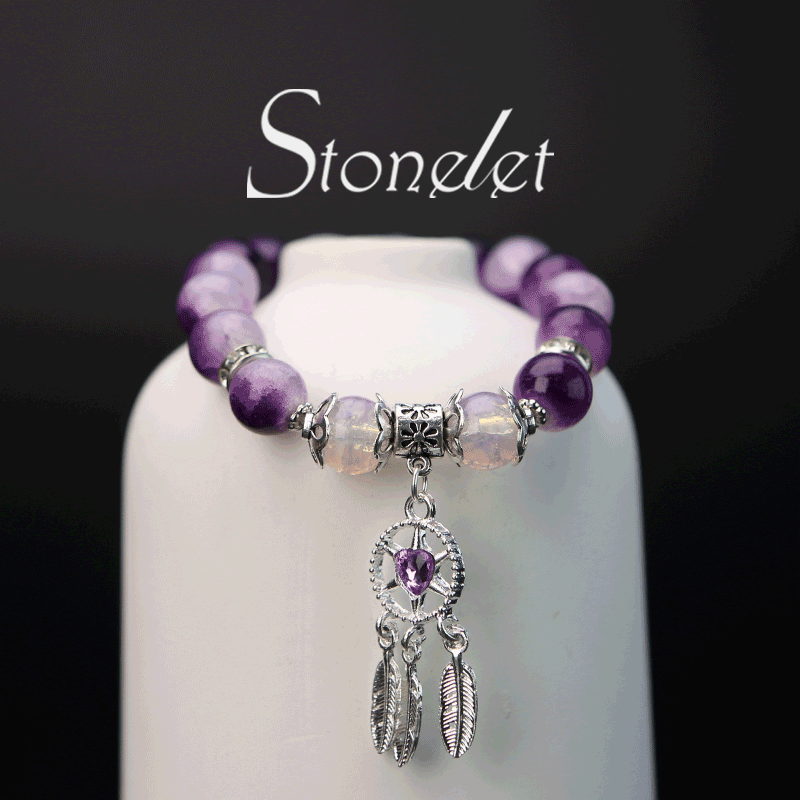 Stonelet Dreamcatcher Beaded Bracelet Feather Blooming Glass Beads Romantic Spirit Inspired Unique Gift for Girlfriend or Friend-6002
