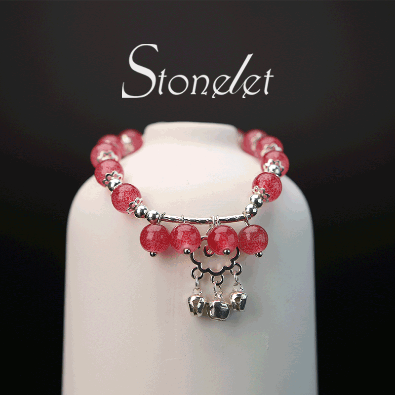 Stonelet Pink and White Lucky Charm Glass Bracelet Forest-Inspired Sweet Aesthetic Unique Gift for Students and Friends-6014