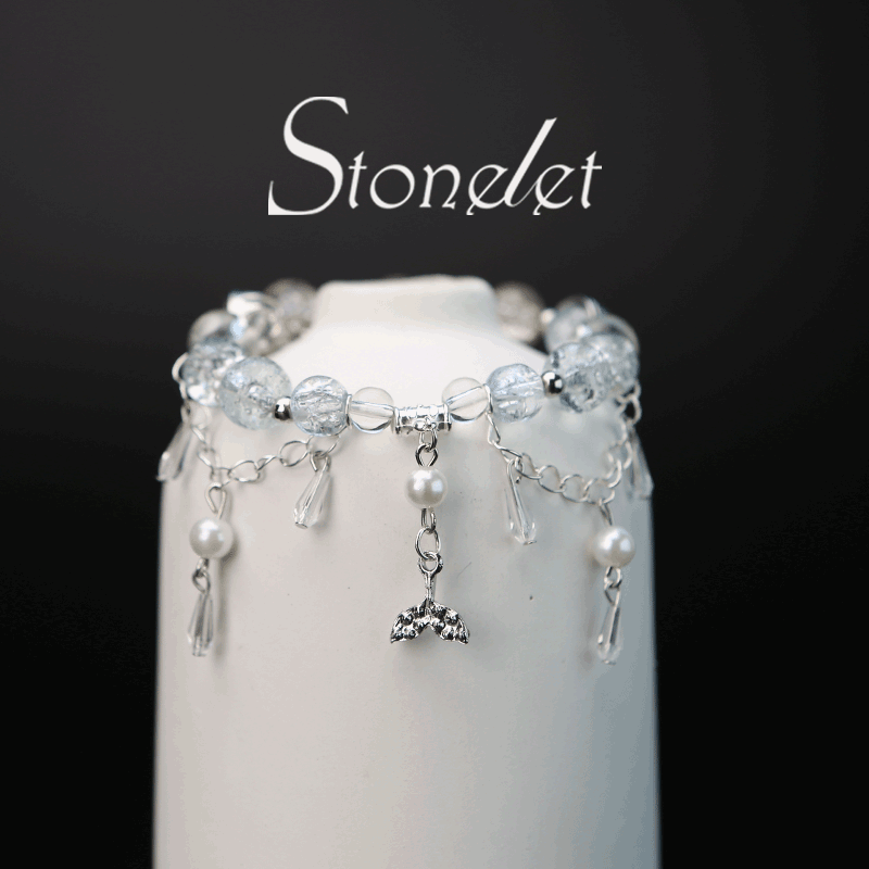 Stonelet Aquamarine Cat’s Eye Glass Bead Bracelet Blue Crystal-Inspired Finish Women’s Calming Jewelry Unique Handmade Everyday Style-6023