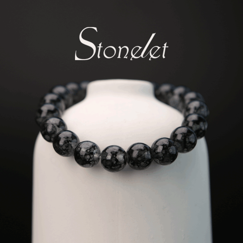 Stonelet Black Rutilated Quartz-Inspired Bracelet Minimalist Glass Beads Sleek Unique Design Energy Charm for Everyday Style-6013
