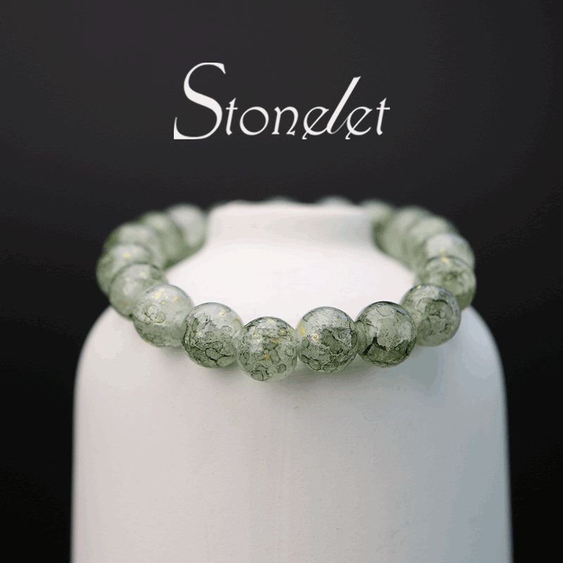 Stonelet Forest Spirit Green Phantom Glass Bracelet Minimalist Oriental Style Delicate Crystal Beads Nature-Inspired Gift for Her-6007