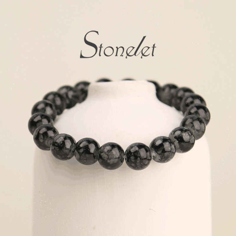 Stonelet Black Rutilated Quartz-Inspired Bracelet Minimalist Glass Beads Sleek Unique Design Energy Charm for Everyday Style-6013