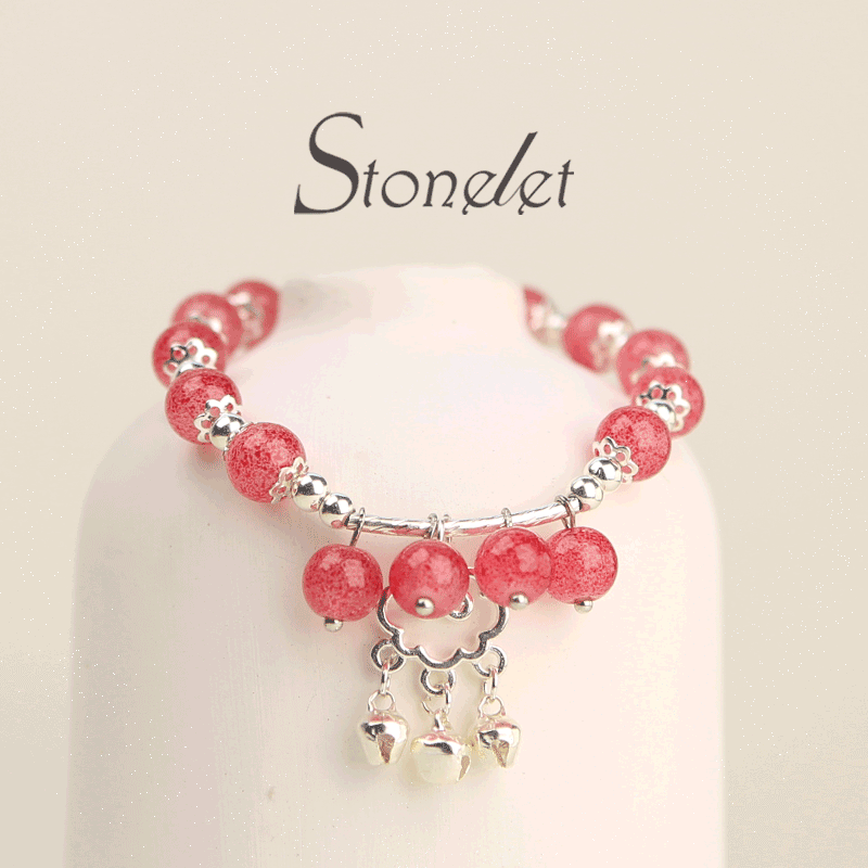 Stonelet Pink and White Lucky Charm Glass Bracelet Forest-Inspired Sweet Aesthetic Unique Gift for Students and Friends-6014
