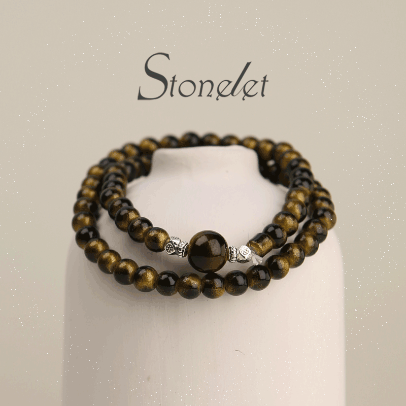Stonelet Tiger Eye Beaded Bracelet Elegant Minimal Design Oriental Vintage Style Delicate Layered Jewelry-6015