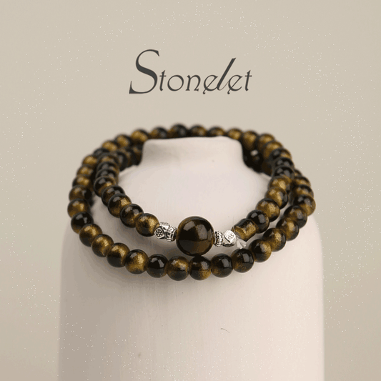 Stonelet Tiger Eye Beaded Bracelet Elegant Minimal Design Oriental Vintage Style Delicate Layered Jewelry-6015