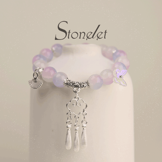 Stonelet Pink Purple Cloud Bell Glass Bead Bracelet Modern Oriental Aesthetic Chic Alloy Design Unique Girl Style Jewelry-6017