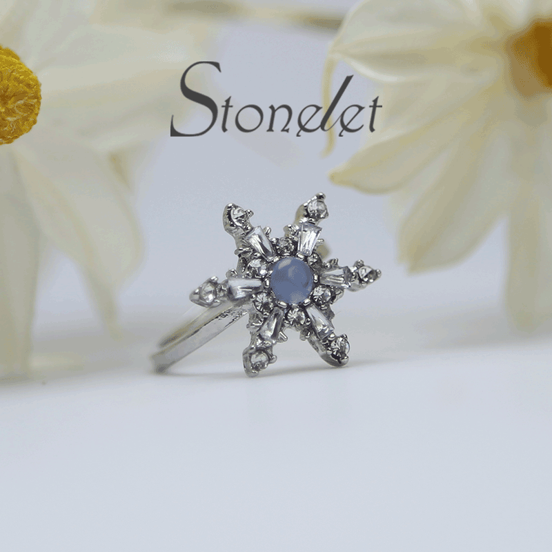 Stonelet Blue Zircon Snowflake Ring Adjustable Chic Elegant Unique Versatile Dinner Date Street Style Gift Accessory