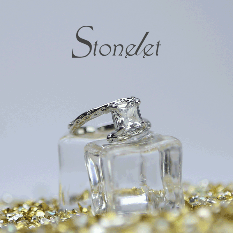 Stonelet Square Crystal Stackable Ring Adjustable Trendy Minimalist Chic Edgy Unique Daily Party Gift Accessory