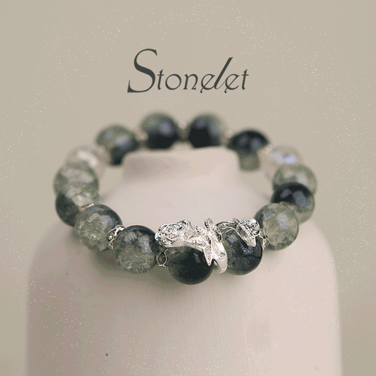 Stonelet Floral Galaxy Gradient Green Glass Bead Bracelet Delicate Cottagecore Style Unique Gift for Friends Nature Inspired Accessory-6001