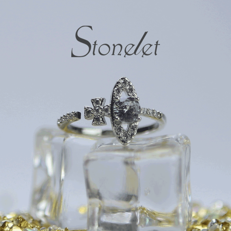 Stonelet Saturn Sparkling Ring Adjustable Planet Inspired Chic Unique Elegant Dainty Couple Date Gift Accessory