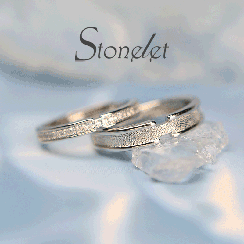 Stonelet S925 Silver Reed and White Dew Couple Rings Elegant Luxe Unique Minimalist Sparkling Adjustable Daily Party Gift Accessory(Eternity)