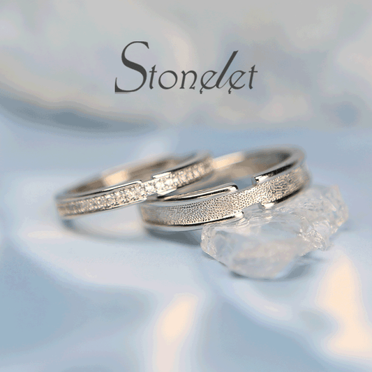 Stonelet S925 Silver Reed and White Dew Couple Rings Elegant Luxe Unique Minimalist Sparkling Adjustable Daily Party Gift Accessory(Eternity)
