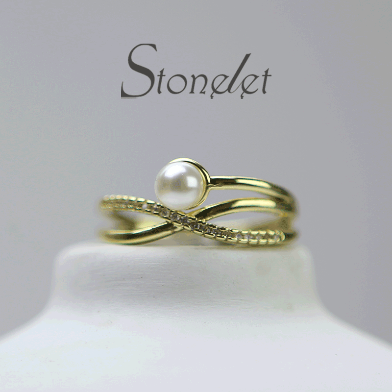 Stonelet Cross Pearl Ring Adjustable Fashionable Elegant Chic Versatile 2025 Daily Date Party Gift Accessory