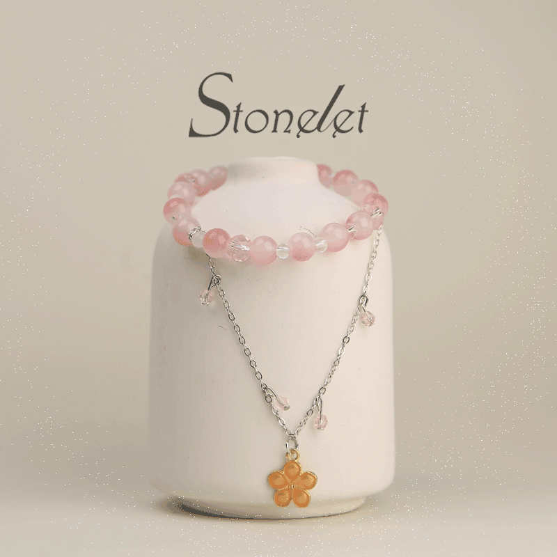 Stonelet Spring Letter Peach Blossom Tassel Bracelet 2025 Handmade Sakura Jewelry Unique Romantic Style Delicate Gift for Friends-6029
