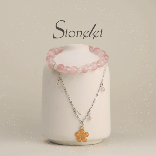 Stonelet Spring Letter Peach Blossom Tassel Bracelet 2025 Handmade Sakura Jewelry Unique Romantic Style Delicate Gift for Friends-6029