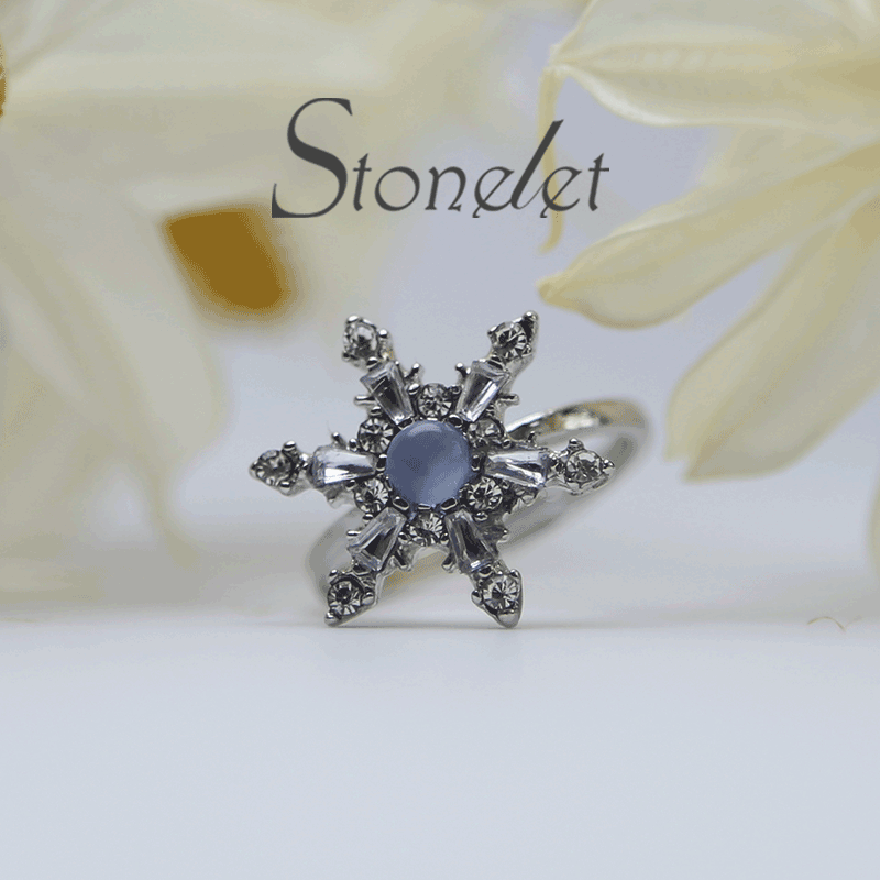 Stonelet Blue Zircon Snowflake Ring Adjustable Chic Elegant Unique Versatile Dinner Date Street Style Gift Accessory