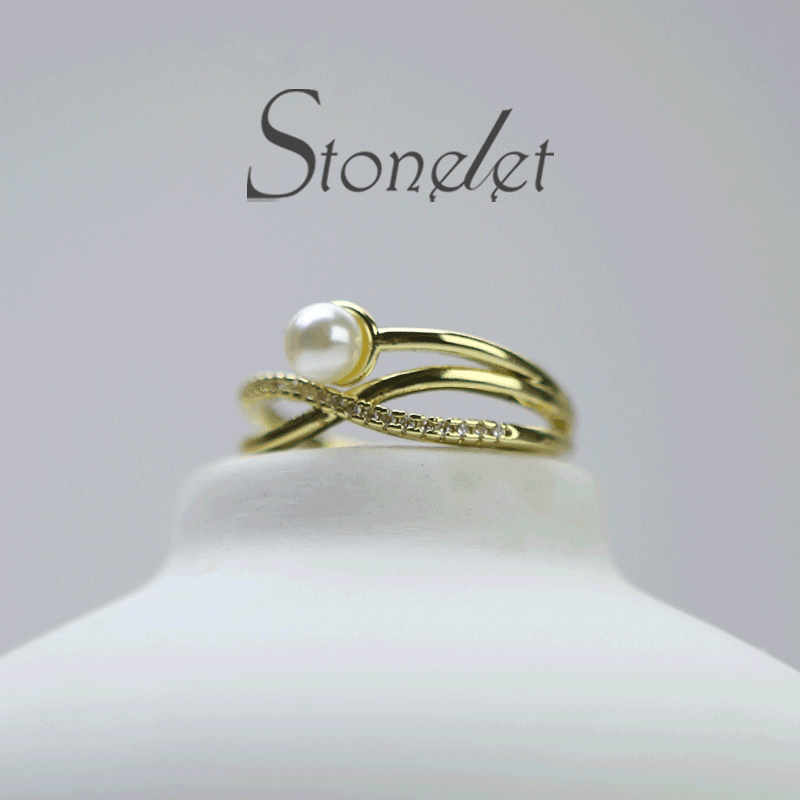 Stonelet Cross Pearl Ring Adjustable Fashionable Elegant Chic Versatile 2025 Daily Date Party Gift Accessory