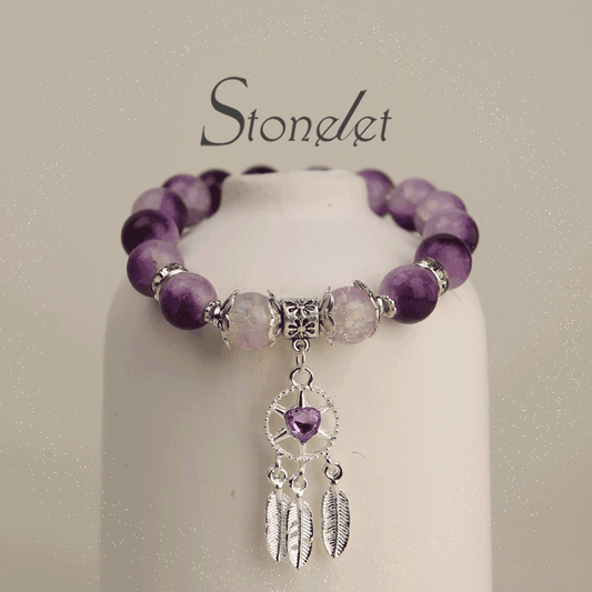 Stonelet Dreamcatcher Beaded Bracelet Feather Blooming Glass Beads Romantic Spirit Inspired Unique Gift for Girlfriend or Friend-6002