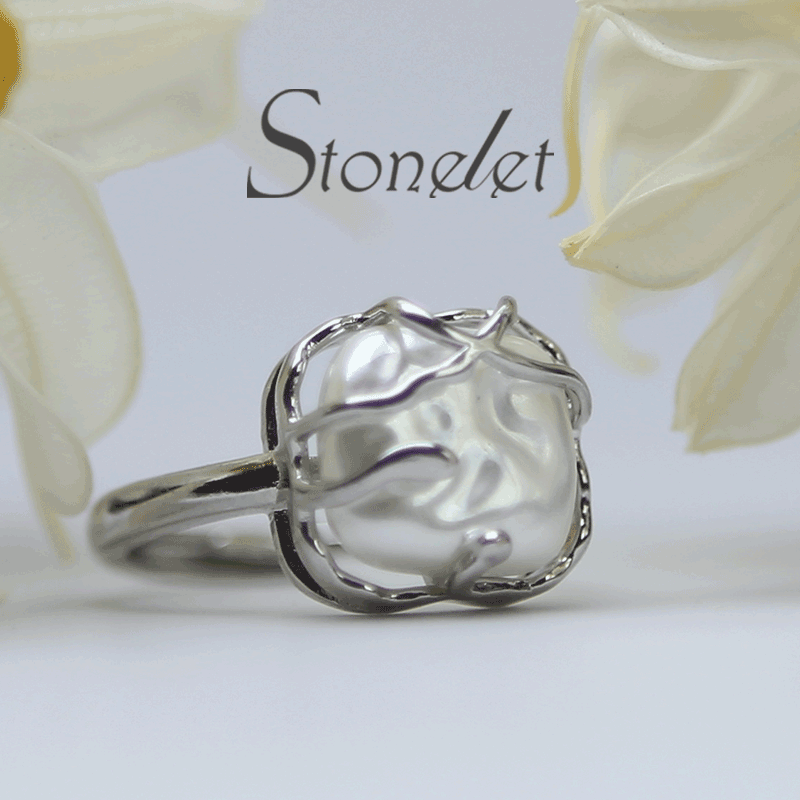 Stonelet Irregular Pearl Metal Ring Adjustable Unique Chic Elegant Minimalist Daily Date Gift Accessory