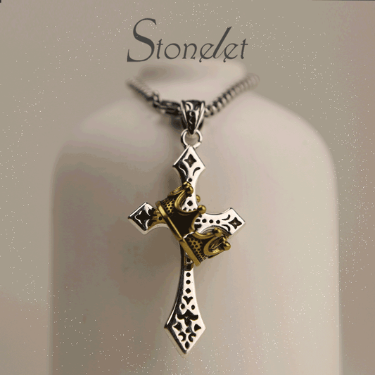 Stonelet Titanium Steel Crown Cross Necklace Men's Elegant Minimalist Versatile Student Daily Casual Gift Accessory