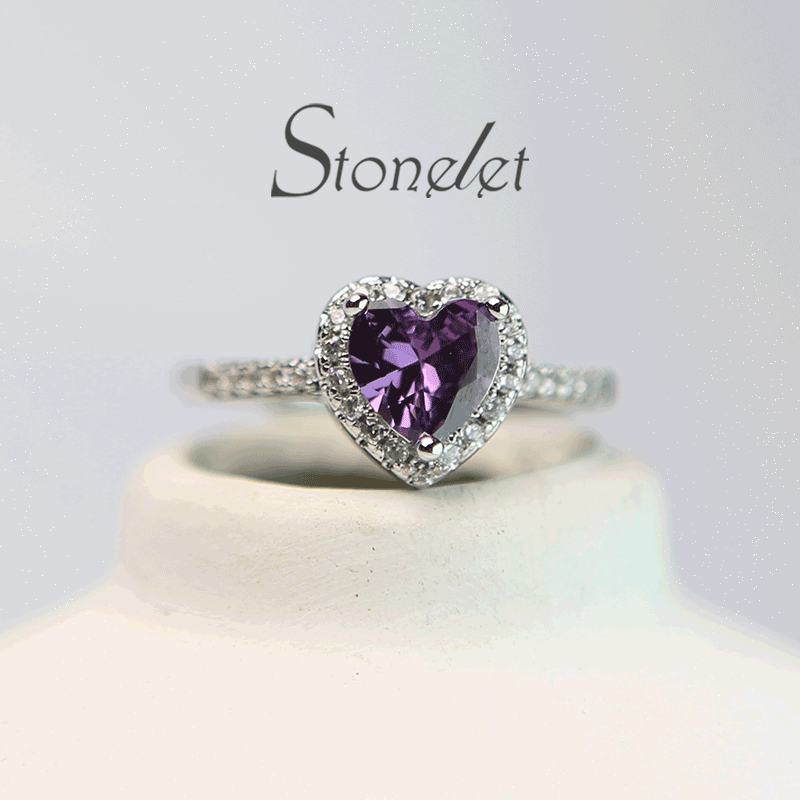 Stonelet Heart Glow 1ct Silver Ring – 5 Colors of Love