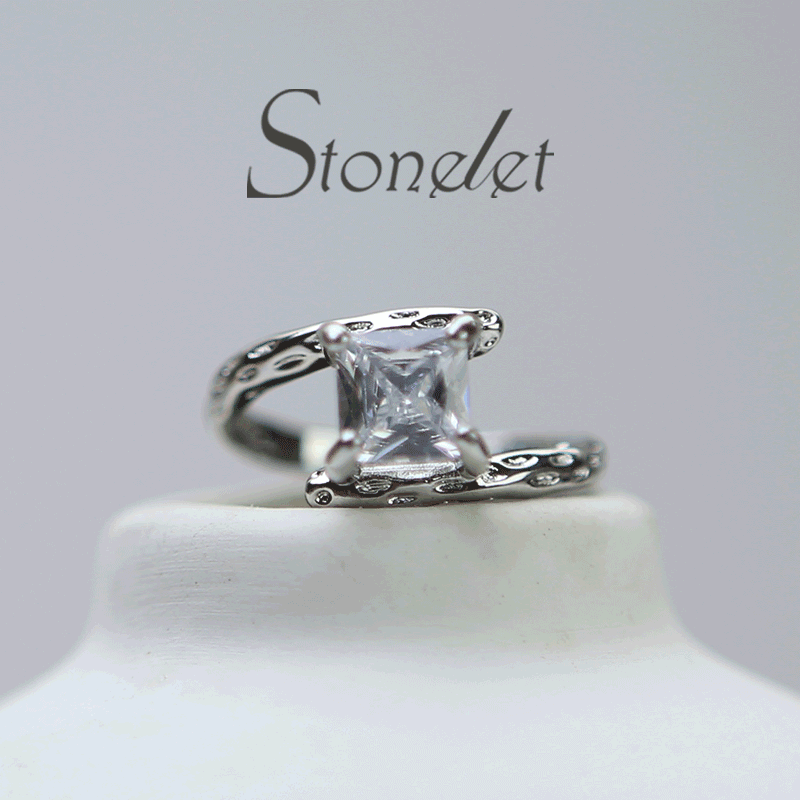 Stonelet Square Crystal Stackable Ring Adjustable Trendy Minimalist Chic Edgy Unique Daily Party Gift Accessory