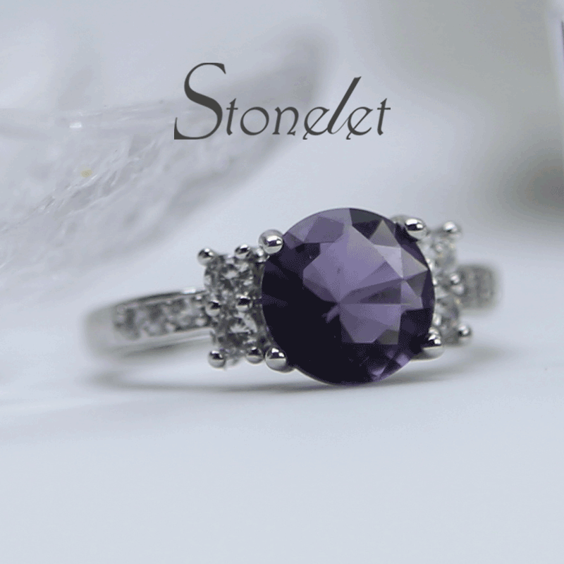 Stonelet Lab Amethyst Ruby Ring 1.5ct Luxurious Elegant Bold Vintage Violet Statement Party Date Gift Accessory