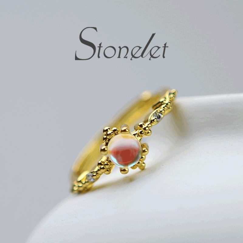 Stonelet Moonstone Ring French Vintage Enchanted Elegant Delicate Mystical Dream Date Daily Gift Accessory