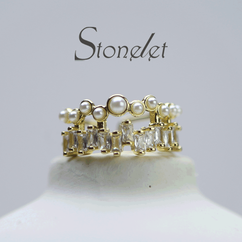 Stonelet Zircon Pearl Double Layer Ring French Gentle Adjustable Elegant Unique Chic 2025 Party Street Date Gift Accessory