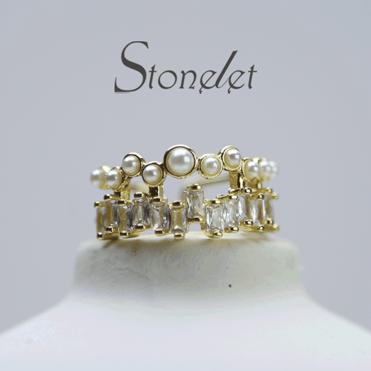 Stonelet Zircon Pearl Double Layer Ring French Gentle Adjustable Elegant Unique Chic 2025 Party Street Date Gift Accessory