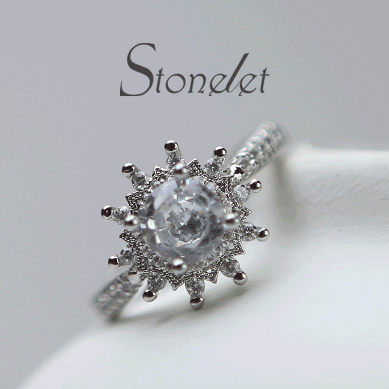 Stonelet Floral Simulated Diamond Ring 0.8ct Adjustable Fairytale Sparkling Romantic Elegant Wedding Ceremony Prop