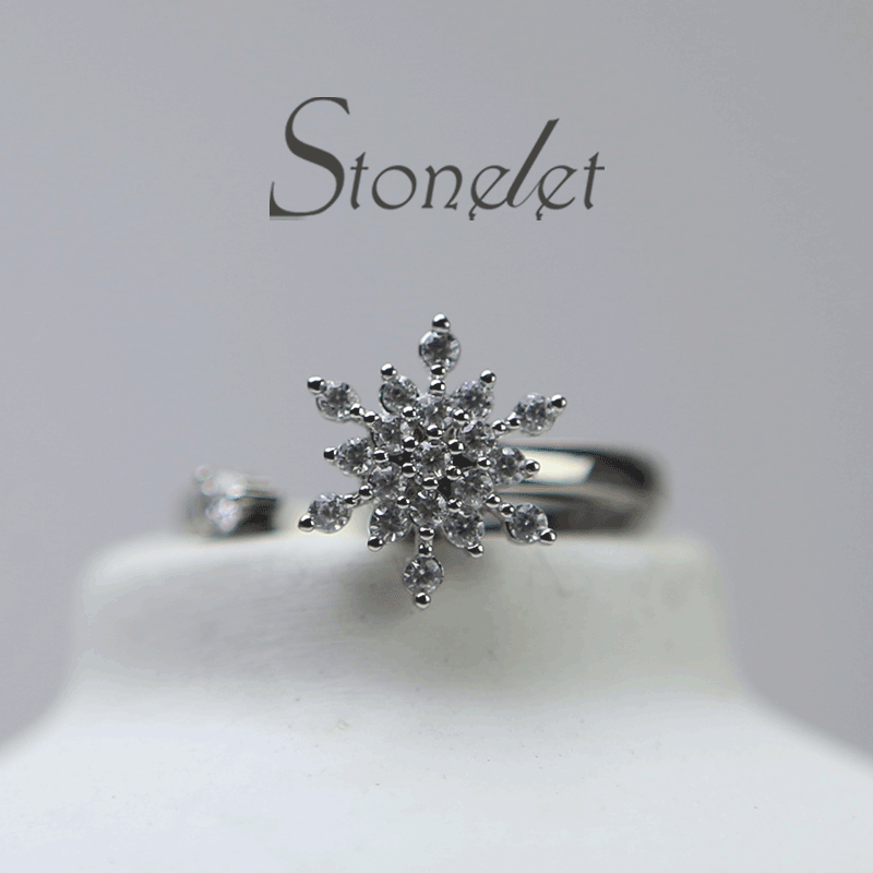 Stonelet Snowflake Rotatable Ring Adjustable Stylish UniqueDainty Eye-catching Party Daily Gift Fashion Accessory