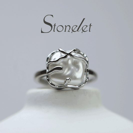 Stonelet Irregular Pearl Metal Ring Adjustable Unique Chic Elegant Minimalist Daily Date Gift Accessory