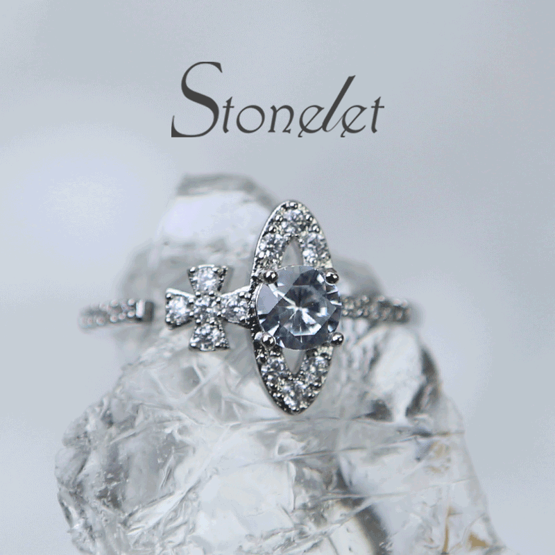 Stonelet Saturn Sparkling Ring Adjustable Planet Inspired Chic Unique Elegant Dainty Couple Date Gift Accessory