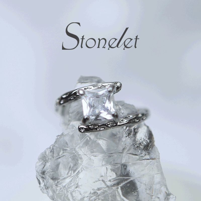 Stonelet Square Crystal Stackable Ring Adjustable Trendy Minimalist Chic Edgy Unique Daily Party Gift Accessory