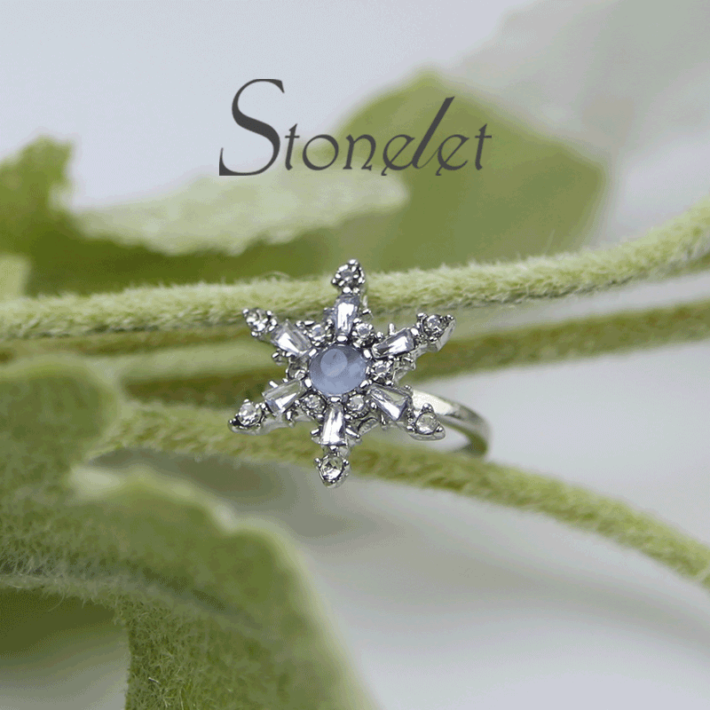 Stonelet Blue Zircon Snowflake Ring Adjustable Chic Elegant Unique Versatile Dinner Date Street Style Gift Accessory