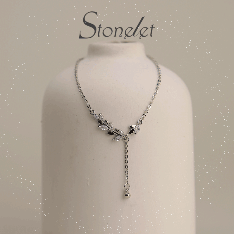 Stonelet Silver Wheat Necklace Elegant Unique Luxe Trendy 2025 Autumn Winter Sweater Collarbone Daily Party Gift Accessory